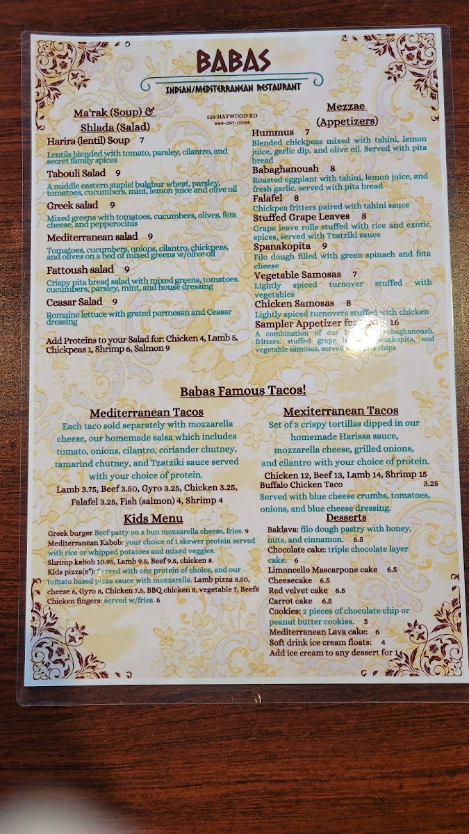 Menu Habiba Babas Indian / Mediterranean Restaurant-3