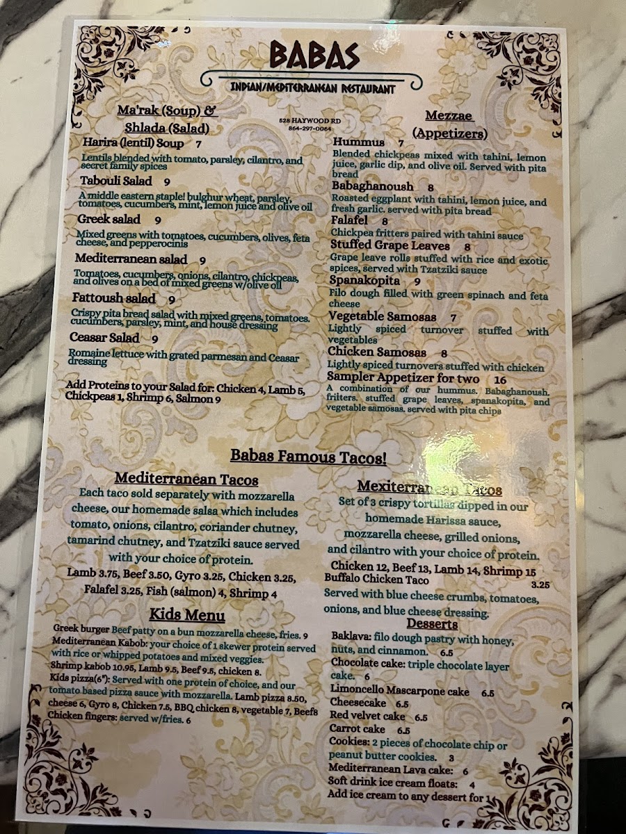Menu Habiba Babas Indian / Mediterranean Restaurant-4