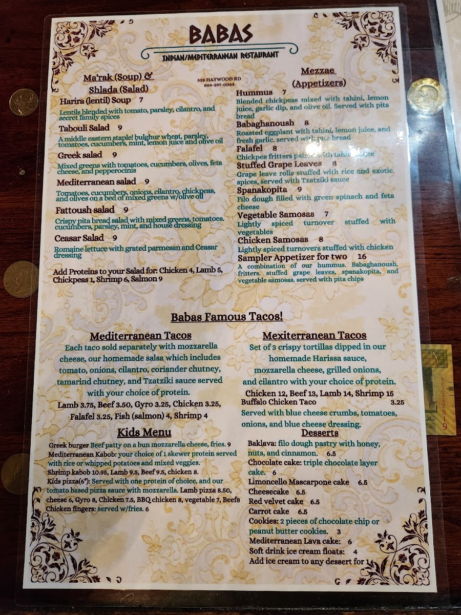 Menu Habiba Babas Indian / Mediterranean Restaurant-5